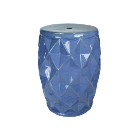 Decorative Ceramic Garden Stool with Faceted Designs, Blue