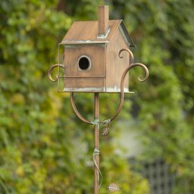 63" Tall Colonial Style Birdhouse Garden Stake in Antique Copper