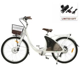 Ecotric 26inch White Lark Electric City Bike For Women with basket and rear rack