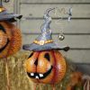 Set of 3 Long Legged Witch Hat Wearing Jack-O-Lantern Figurines