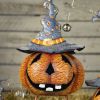 Set of 3 Long Legged Witch Hat Wearing Jack-O-Lantern Figurines