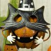 "Binx" 26" Tall Iron Pumpkin Masquerade Cat Halloween Figurine