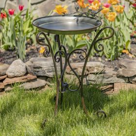 Shallow Galvanized Birdfeeder and Tray with Three Leg Stand