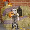 36" Tall Set of 2 Small Halloween Skeleton Soldiers Holding Staffs