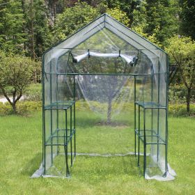 Green House 56" W x 56" D x 76" H,Walk in Outdoor Plant Gardening Greenhouse 2 Tiers 8 Shelves - Window and Anchors Include(White)-dk