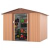 8' x 8' Outdoor Storage Shed, Metal Garden Shed with Double Sliding Doors, 4 Air Vents, Tool Storage House Shed for Yard, Patio, Lawn, Coffee