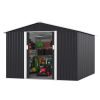 9.1' x 10.5' Outdoor Metal Storage Shed, Garden Tool Shed Storage House with Double Sliding Doors and 4 Vents for Backyard, Patio, Lawn, dark grey