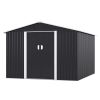 9.1' x 10.5' Outdoor Metal Storage Shed, Garden Tool Shed Storage House with Double Sliding Doors and 4 Vents for Backyard, Patio, Lawn, dark grey