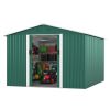 9.1' x 10.5' Outdoor Metal Storage Shed, Garden Tool Shed Storage House with Double Sliding Doors and 4 Vents for Backyard, Patio, Lawn, Green