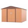 9.1' x 10.5' Outdoor Metal Storage Shed, Garden Tool Shed Storage House with Double Sliding Doors and 4 Vents for Backyard, Patio, Lawn, coffee